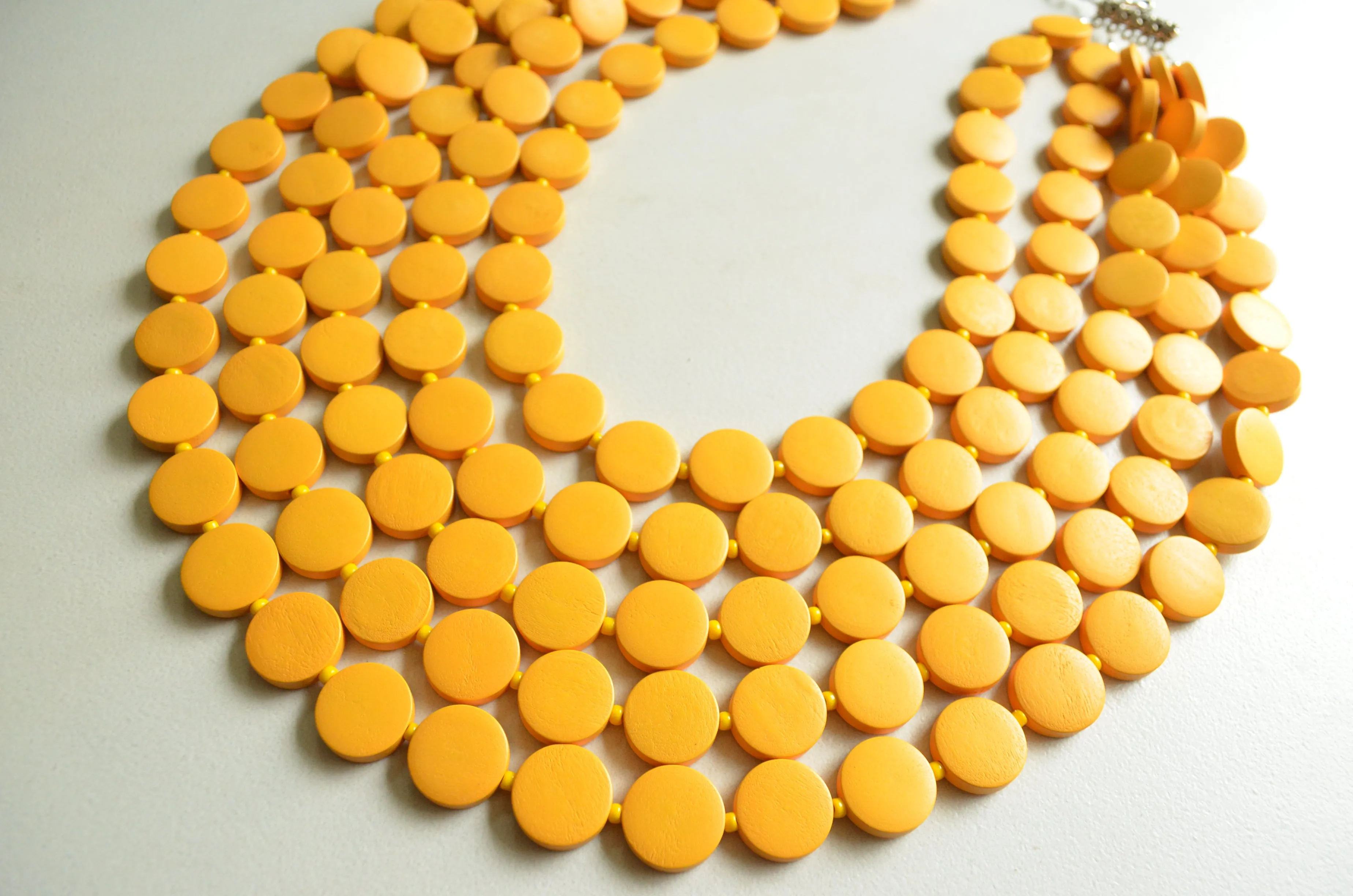 Yellow Beaded Wood Chunky Multi Strand Statement Necklace - Charlotte